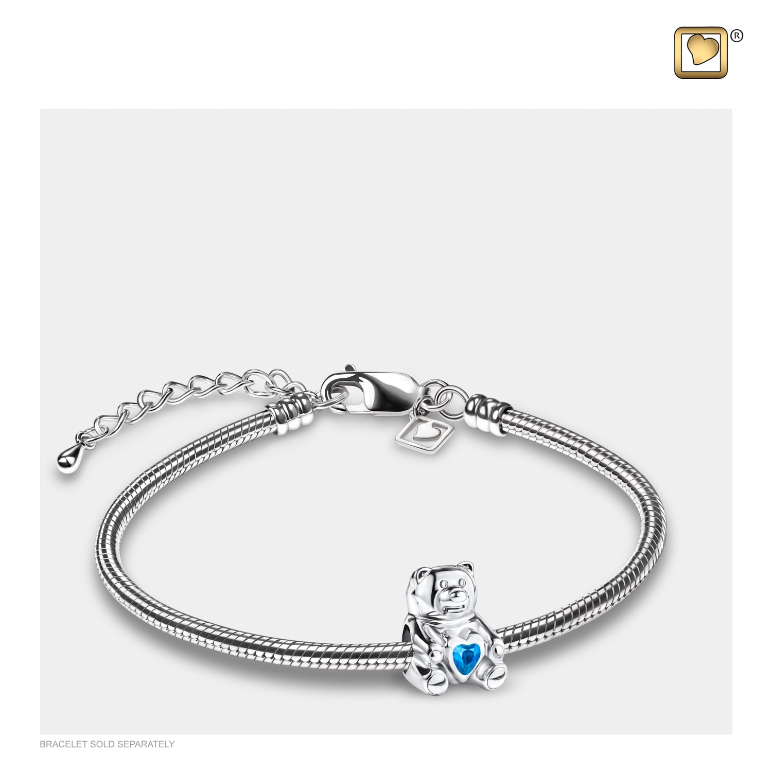 Teddy Bearª with Blue Crystal Sterling Silver Cremation Bracelet Bead