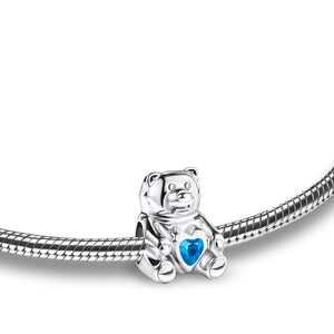 Teddy Bear™ with Blue Crystal Sterling Silver Cremation Bracelet Bead