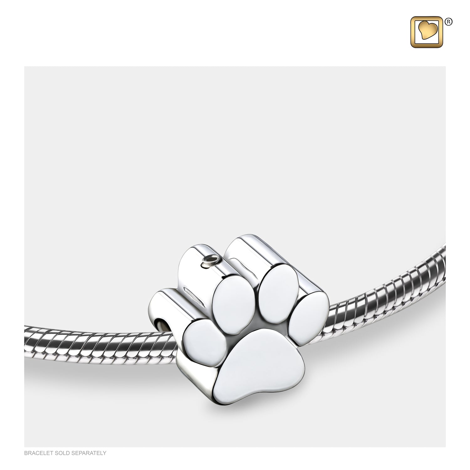 Paw™ Rhodium Plated Sterling Silver Cremation Bracelet Bead