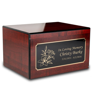 Custom Engraved Heritage Cherry Adult Cremation Urn Memorial Box for Ashes