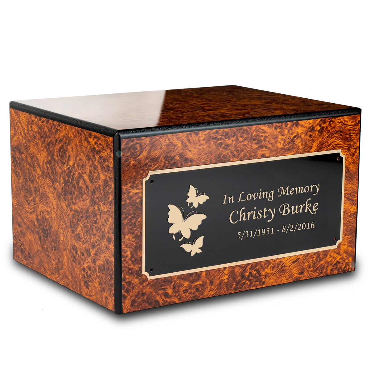 Custom Engraved Heritage Burl Adult Cremation Urn Memorial Box for Ashes