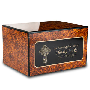 Custom Engraved Heritage Burl Adult Cremation Urn Memorial Box for Ashes