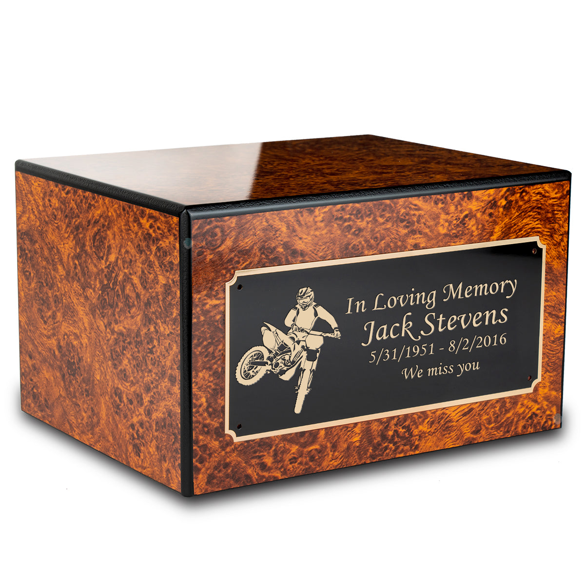 Custom Engraved Heritage Burl Adult Cremation Urn Memorial Box for Ashes