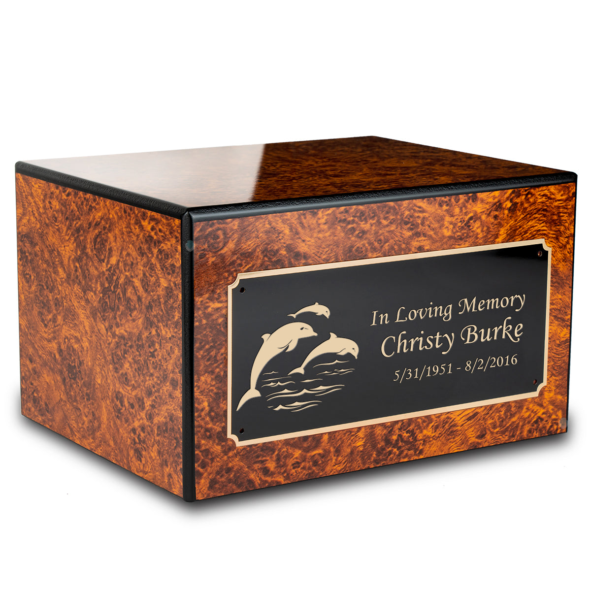 Custom Engraved Heritage Burl Adult Cremation Urn Memorial Box for Ashes