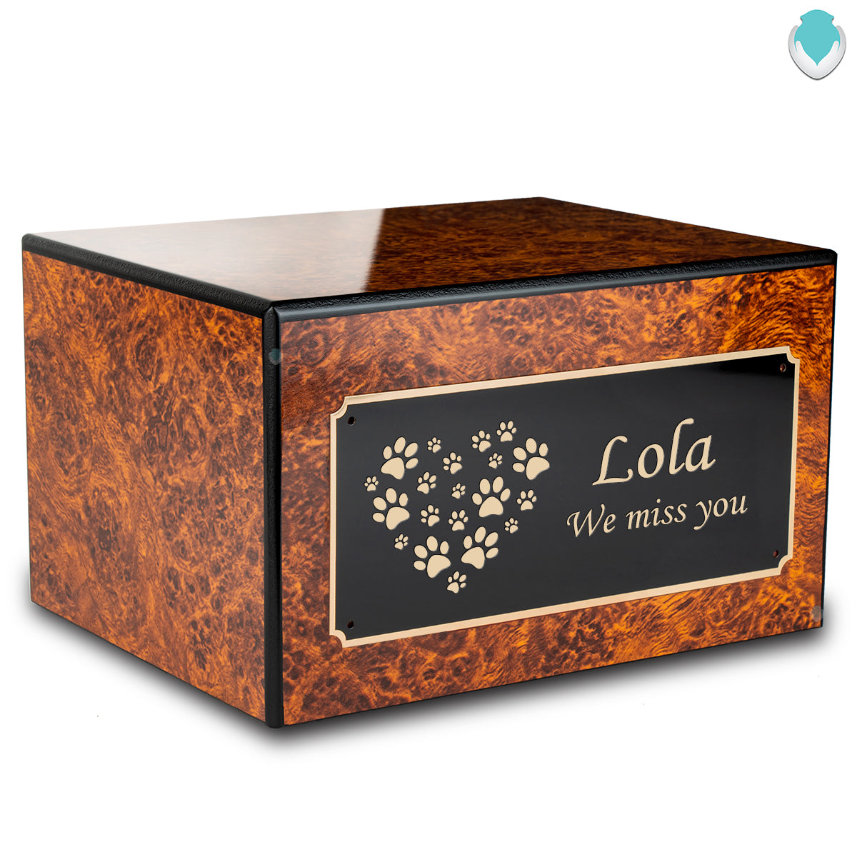 Heritage Burl Heart Paws Large Pet Cremation Box Urn
