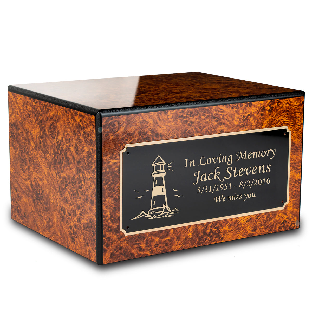 Custom Engraved Heritage Burl Adult Cremation Urn Memorial Box for Ashes