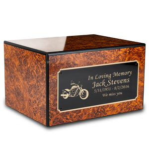 Custom Engraved Heritage Burl Adult Cremation Urn Memorial Box for Ashes