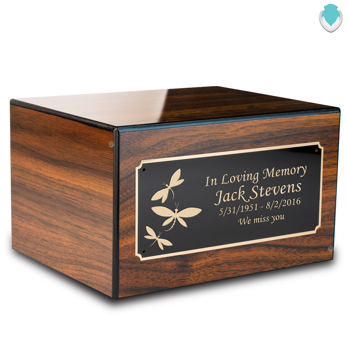 Custom Engraved Heritage Walnut Adult Cremation Urn Memorial Box for Ashes
