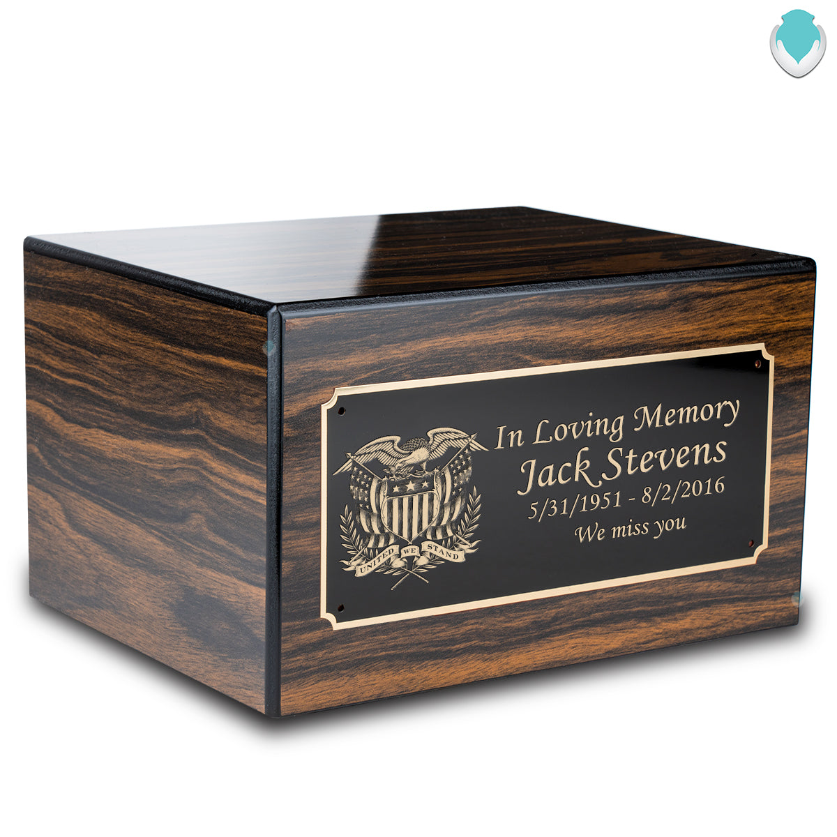 Custom Engraved Heritage Espresso Adult Cremation Urn Memorial Box for Ashes