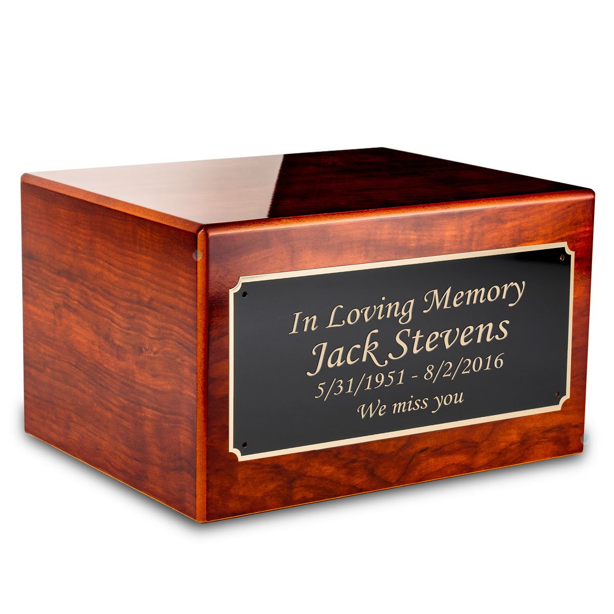 Custom Engraved Heritage Rosewood Adult Cremation Urn Memorial Box for Ashes