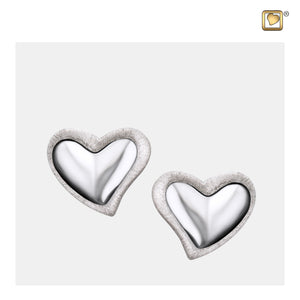 Leaning Heart™ Rhodium Plated Two Tone Sterling Silver Stud Earrings