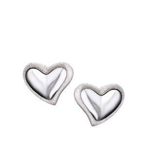 Leaning Heartª Rhodium Plated Two Tone Sterling Silver Stud Earrings