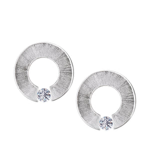 Omega™ Rhodium Plated Two Tone with Clear Crystal Sterling Silver Stud Earrings