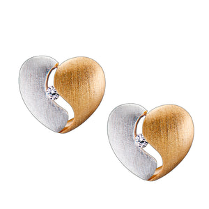 Heartfelt™ with Clear Crystal Gold Vermeil Two Tone Sterling Silver Stud Earrings