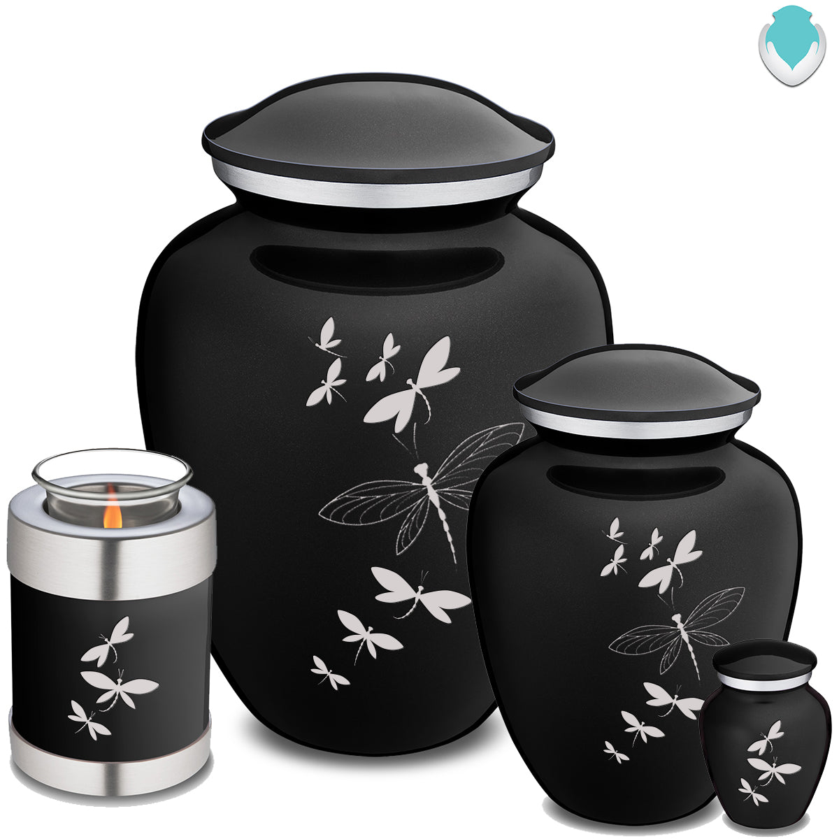 Candle Holder Embrace Black Dragonflies Cremation Urn