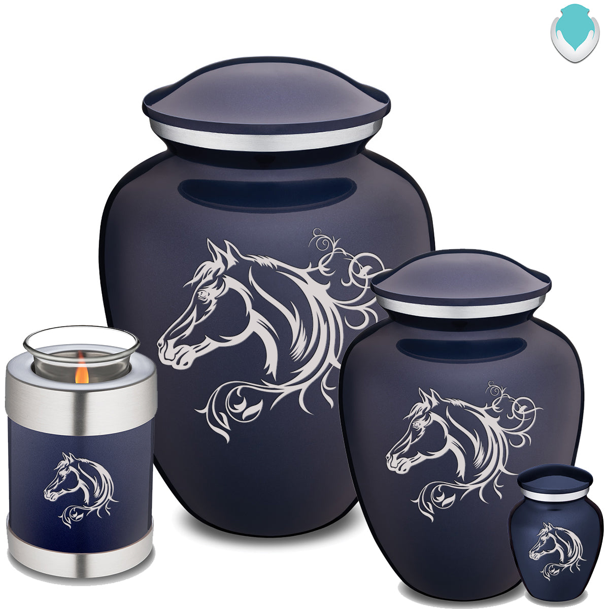 Candle Holder Embrace Cobalt Blue Horse Cremation Urn