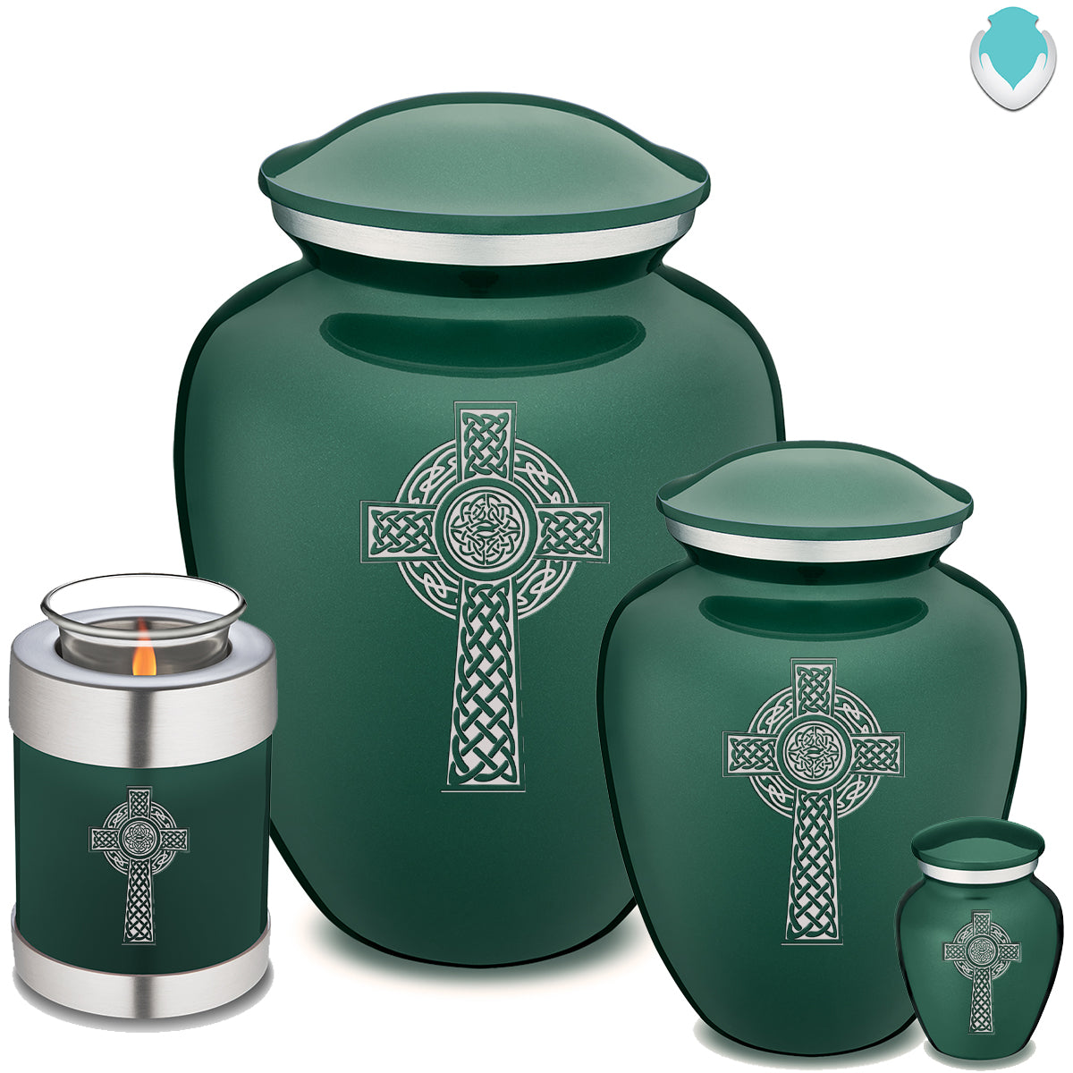 Candle Holder Embrace Green Celtic Cross Cremation Urn