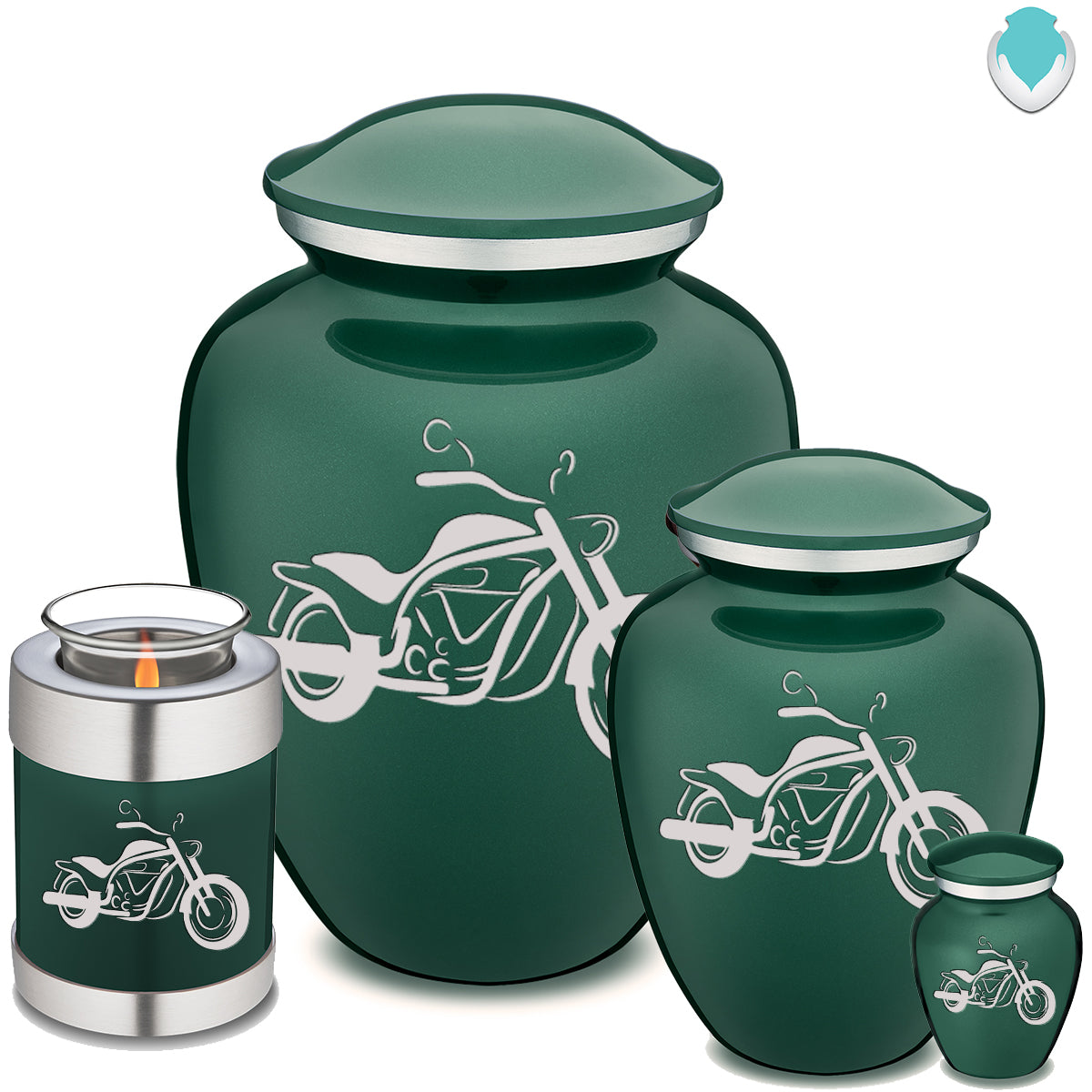 Candle Holder Embrace Green Motorcycle Cremation Urn