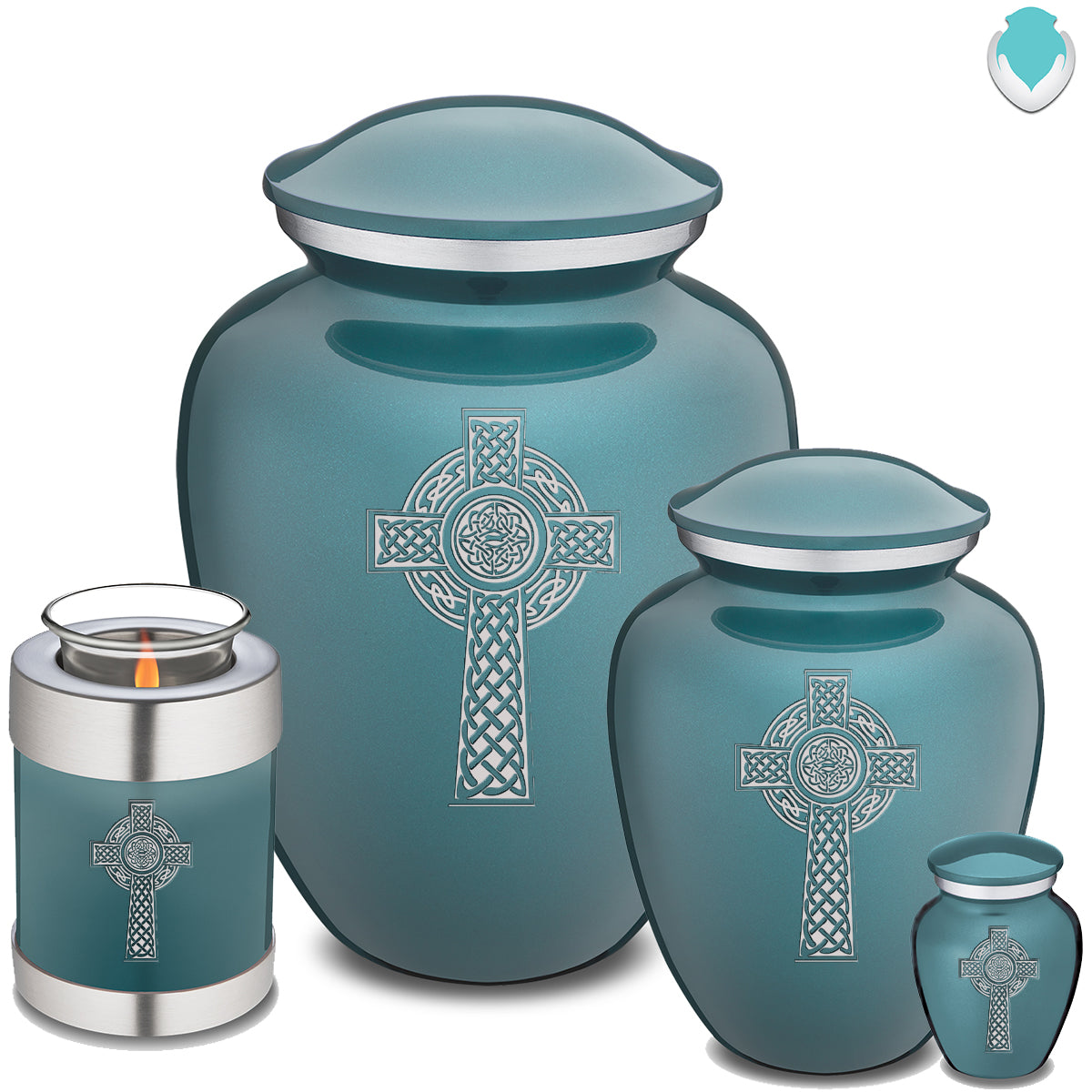 Candle Holder Embrace Teal Celtic Cross Cremation Urn