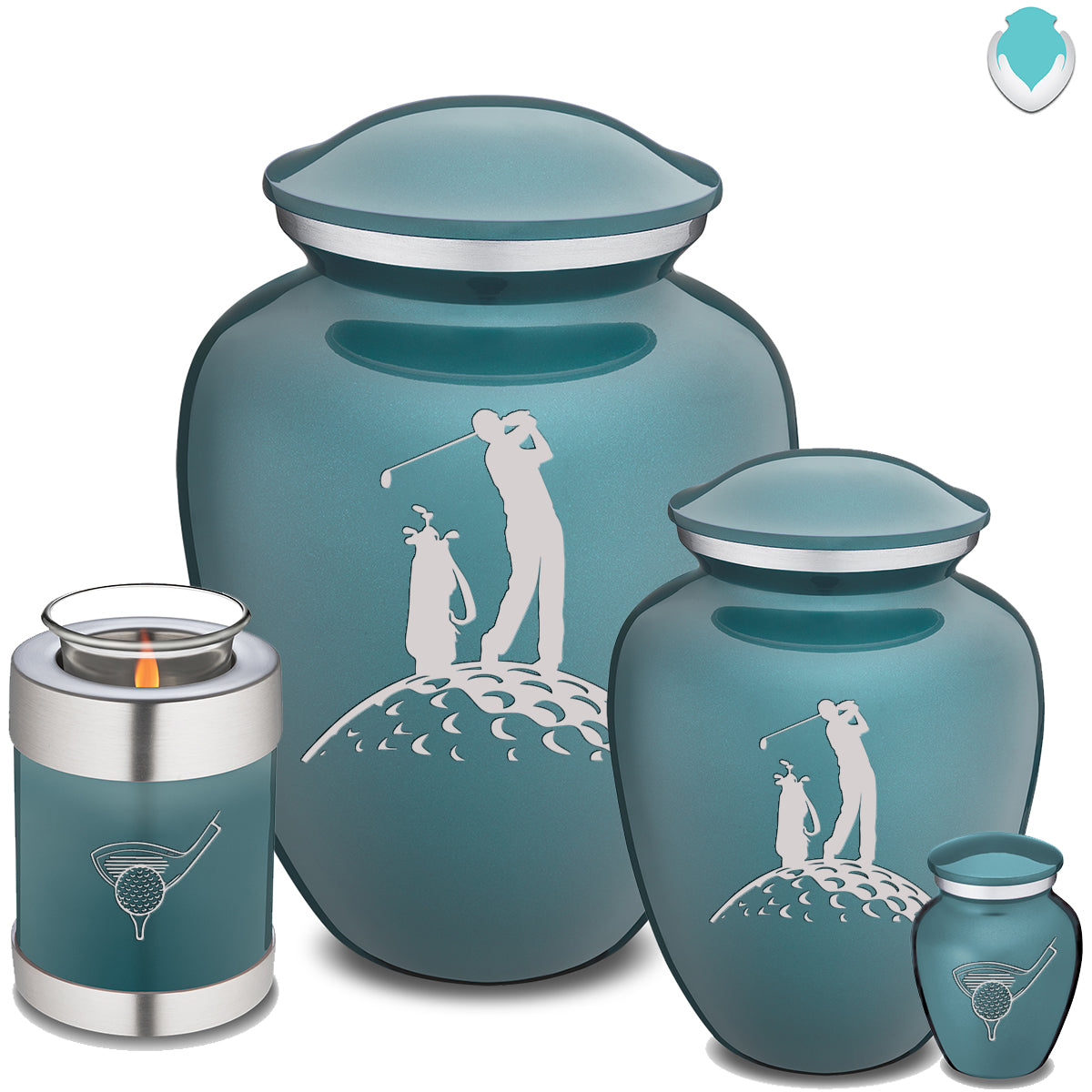 Candle Holder Embrace Teal Golf Cremation Urn