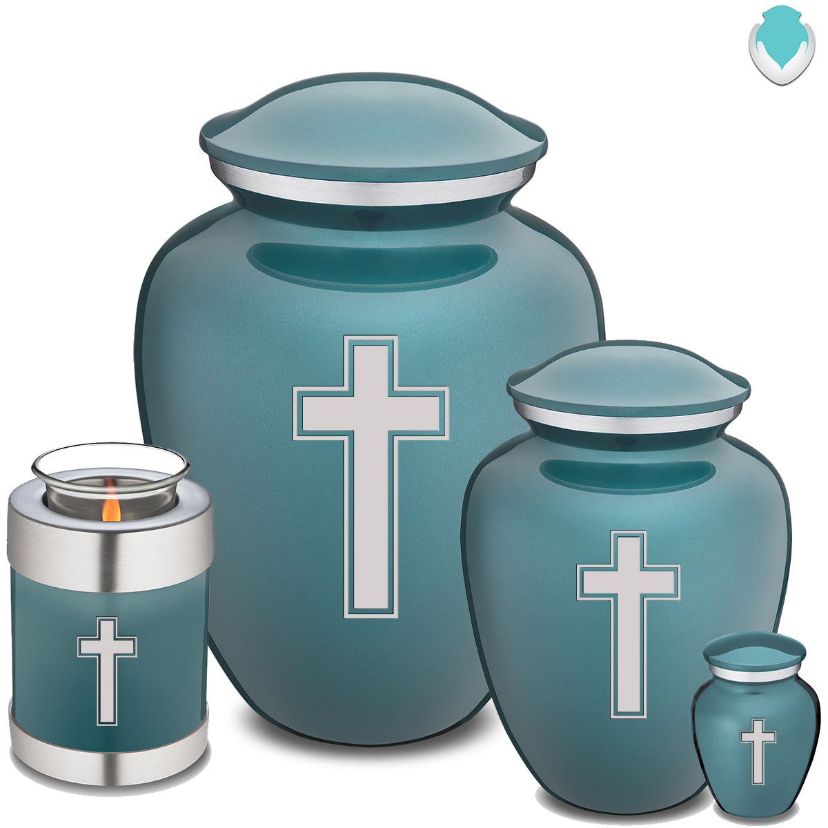 Candle Holder Embrace Teal Simple Cross Cremation Urn