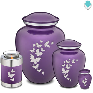 Collection of 4 Different Sizes of Adult Embrace Purple Butterfly Cremation Urns