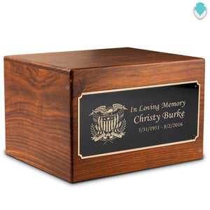 Adult Aura American Glory Printed Custom Engraved Solid Wood Box Cremation Urn