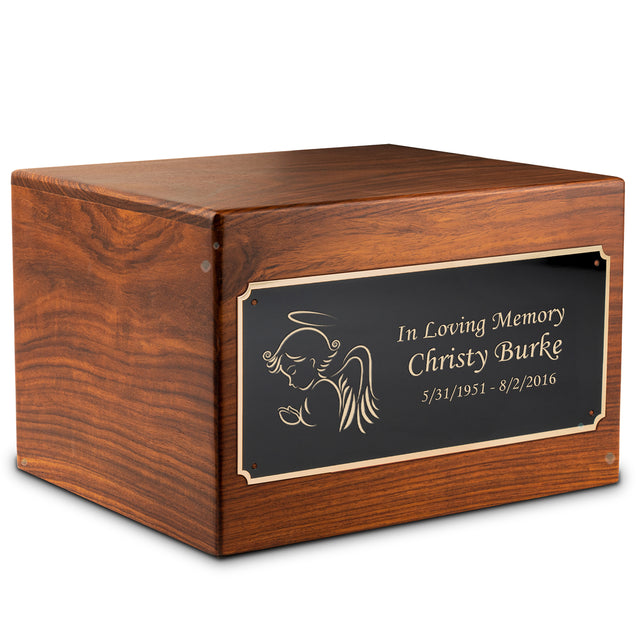 Adult Aura Angel Custom Engraved Solid Wood Box Cremation Urn