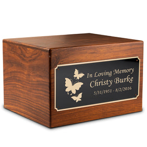Adult Aura Butterfly Custom Engraved Solid Wood Box Cremation Urn