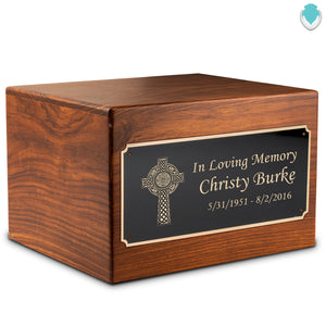 Adult Aura Celtic Cross Custom Engraved Solid Wood Box Cremation Urn