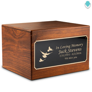 Adult Aura Doves Custom Engraved Solid Wood Box Cremation Urn