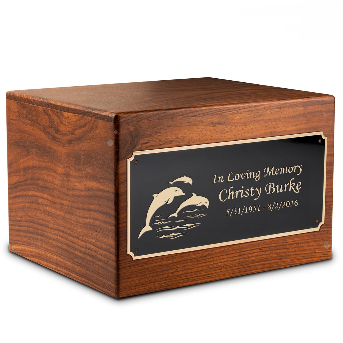 Adult Aura Dolphin Custom Engraved Solid Wood Box Cremation Urn