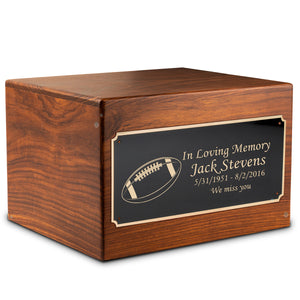Adult Aura Football Custom Engraved Solid Wood Box Cremation Urn