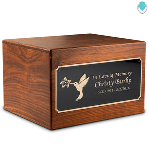 Adult Aura Hummingbird Custom Engraved Solid Wood Box Cremation Urn