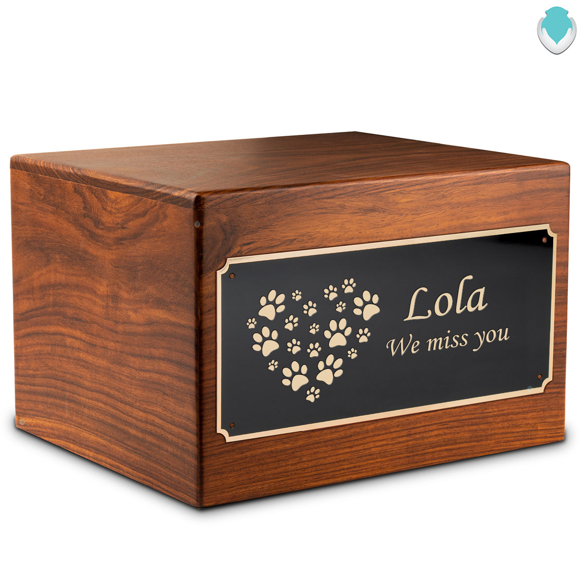 Adult Aura Pet Heart Paws Printed Custom Engraved Solid Wood Box Cremation Urn