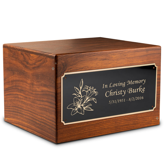 Adult Aura Lily Custom Engraved Solid Wood Box Cremation Urn
