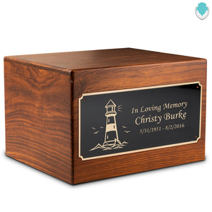 Adult Aura Lighthouse Custom Engraved Solid Wood Box Cremation Urn