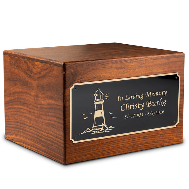 Adult Aura Lighthouse Custom Engraved Solid Wood Box Cremation Urn