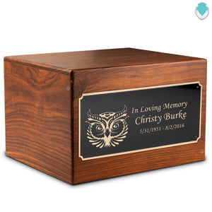 Adult Aura Owl Custom Engraved Solid Wood Box Cremation Urn