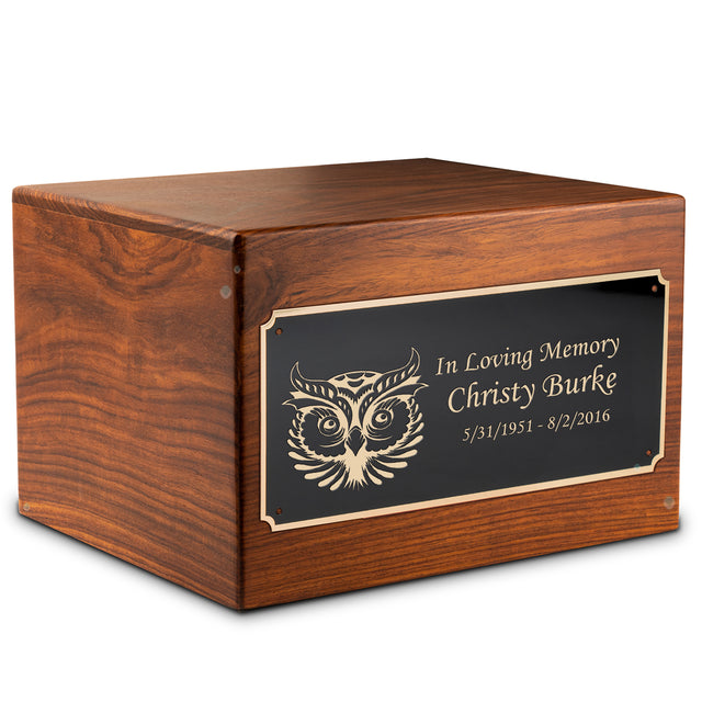 Adult Aura Owl Custom Engraved Solid Wood Box Cremation Urn