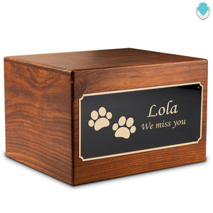 Adult Aura Pet Walking Paws Custom Engraved Solid Wood Box Cremation Urn
