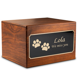 Adult Aura Pet Walking Paws Custom Engraved Solid Wood Box Cremation Urn