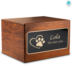 Adult Aura Pet Single Paw Heart Custom Engraved Solid Wood Box Cremation Urn