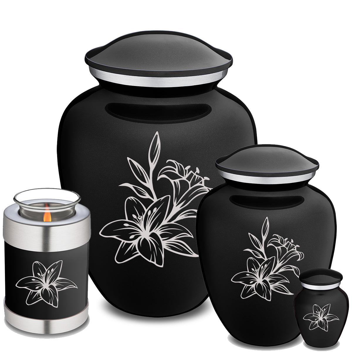 Medium Embrace Black Lily Cremation Urn