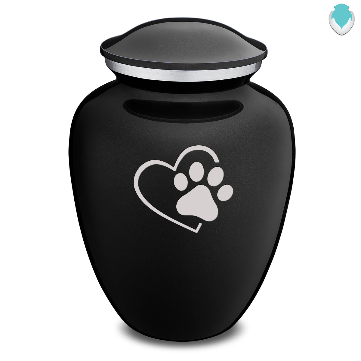 Large Embrace Black Single Paw Heart Pet Cremation Urn