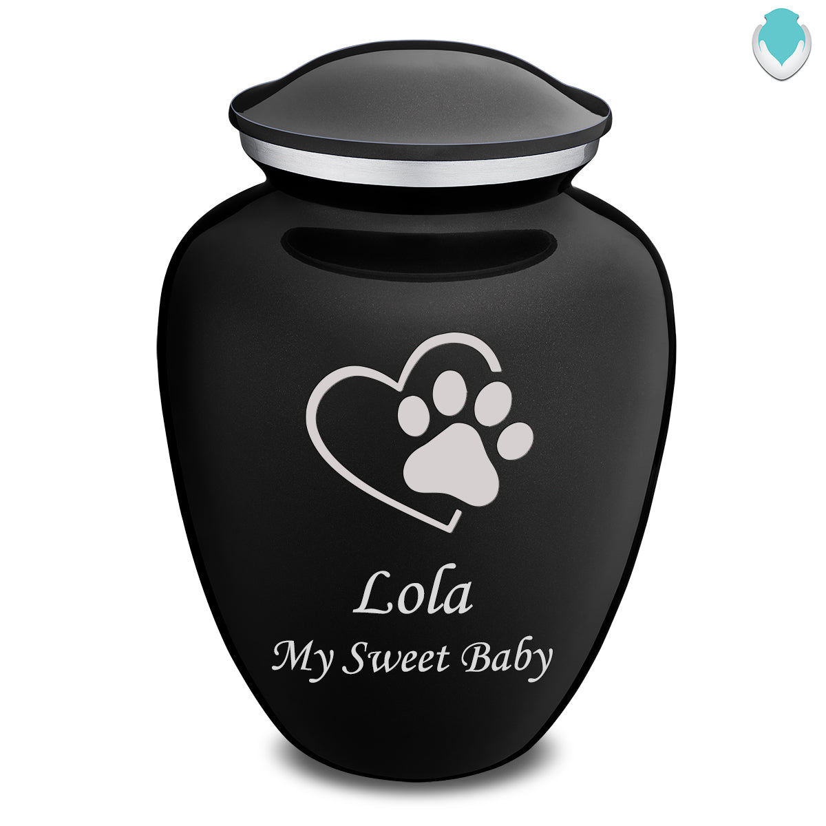 Large Embrace Black Single Paw Heart Pet Cremation Urn