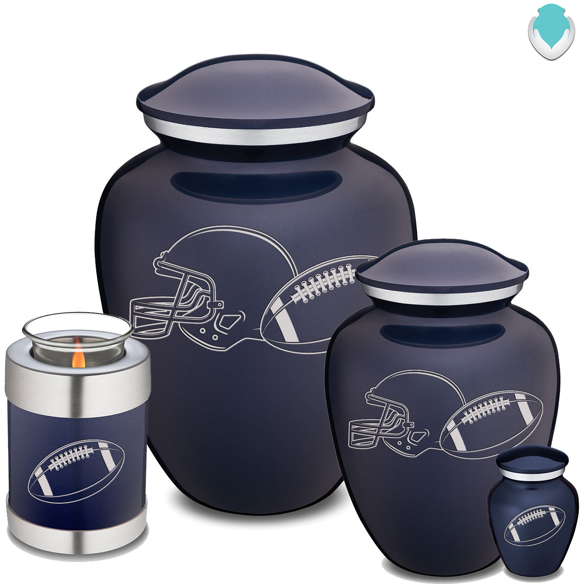 Candle Holder Embrace Cobalt Blue Football Cremation Urn