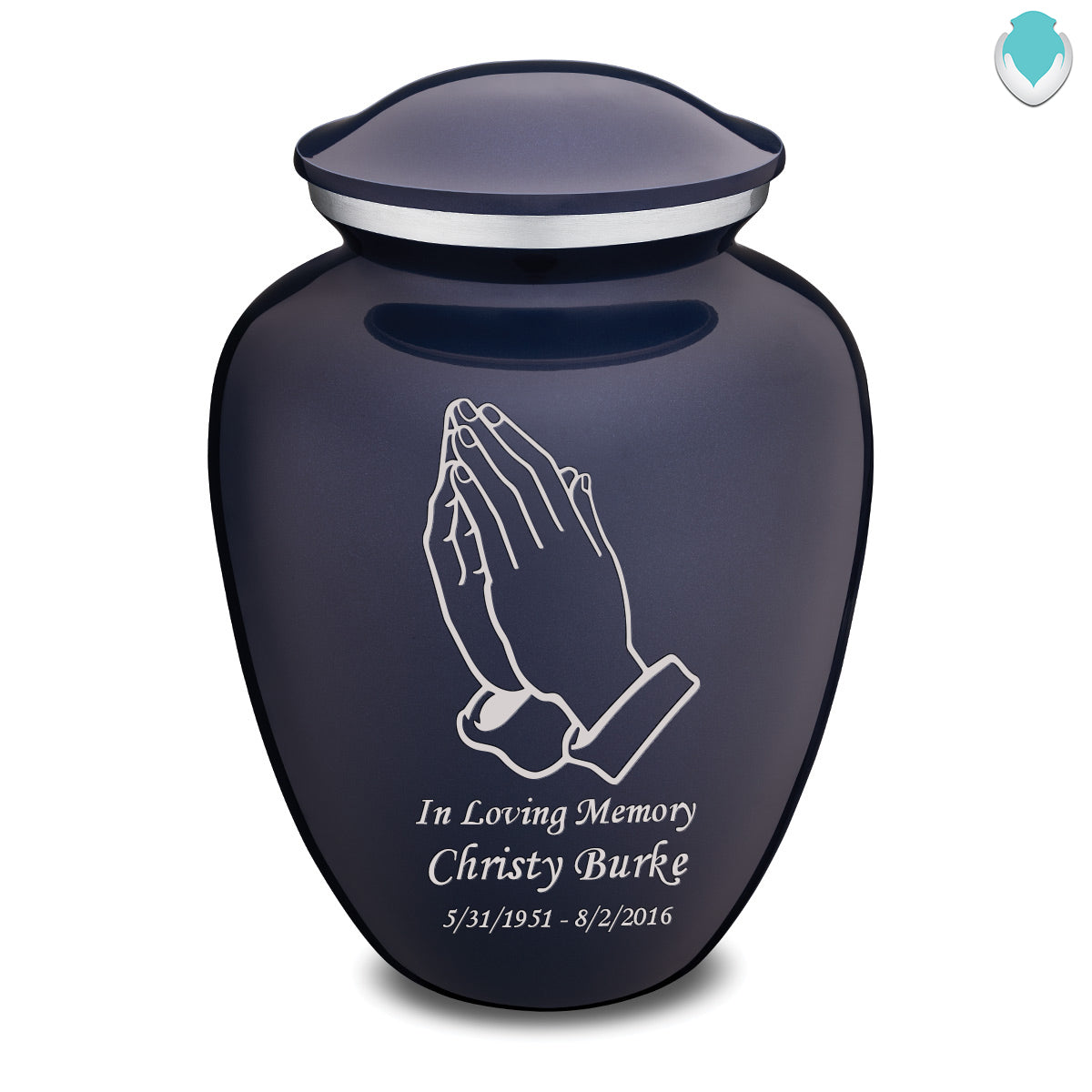 Adult Embrace Cobalt Blue Praying Hands Cremation Urn