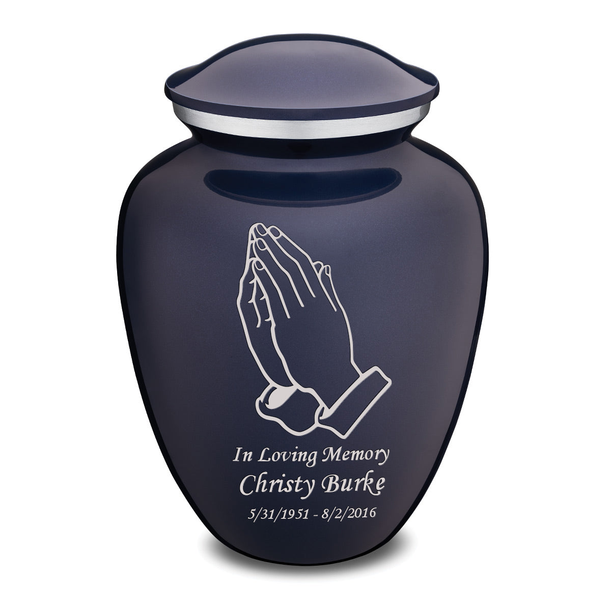 Adult Embrace Cobalt Blue Praying Hands Cremation Urn