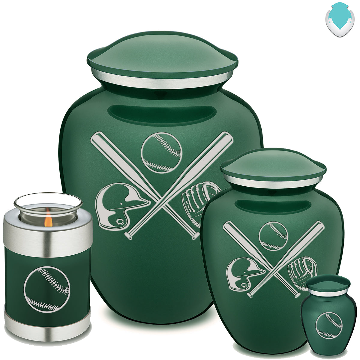 Medium Embrace Green Baseball Cremation Urn